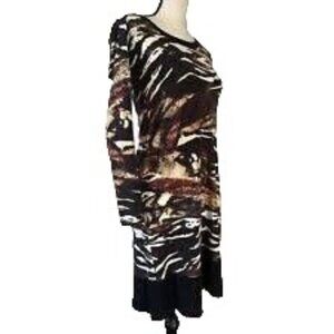Karen Kane Saffron Sea brown black long sleeve ladies mini XS Sheath Dress